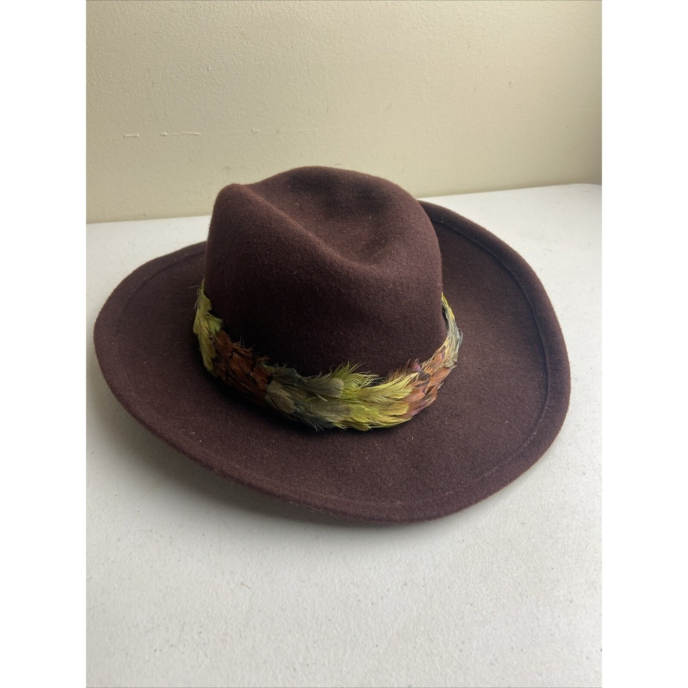 Betmar New York Western Hat‎ Black Wool Feather Band Cowboy Cowgirl  21.75" Cir